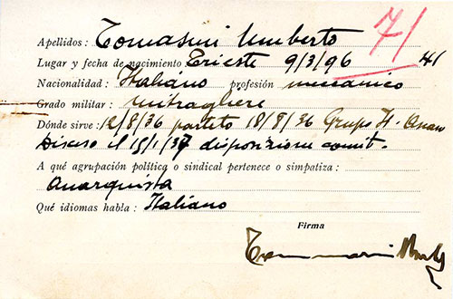 Tessera da miliziano di Umberto Tommasini