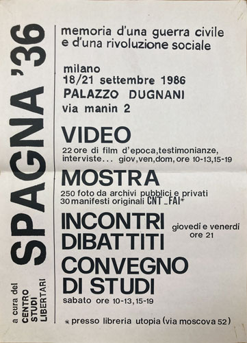 Locandina del seminario "Spagna '36" (Milano, 1986).