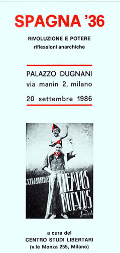 Depliant di presentazione del seminario "Spagna '36" con il programma degli interventi.