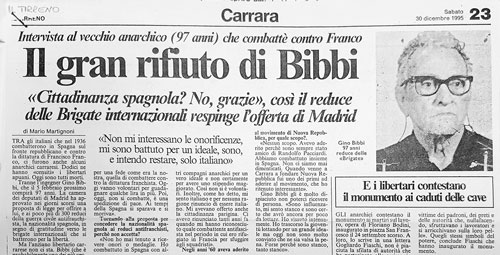 Articolo del 1995 sul rifiuto della cittadinanza spagnola da parte di Gino Bibbi