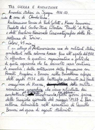 Testo di presentazione del documentario "Tra guerra e rivoluzione. Gli anarchici italiani in Spagna tra il 1936 e il 1939".