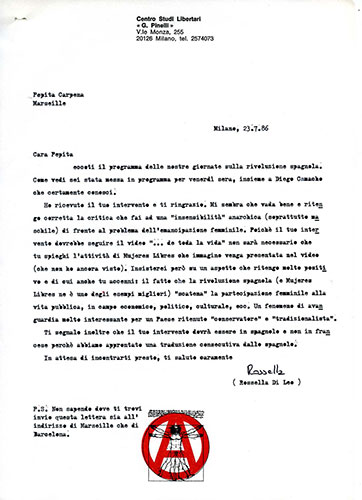 Scambio epistolare tra Pepita Carpeña e Rossella Di Leo su "Mujeres Libres"